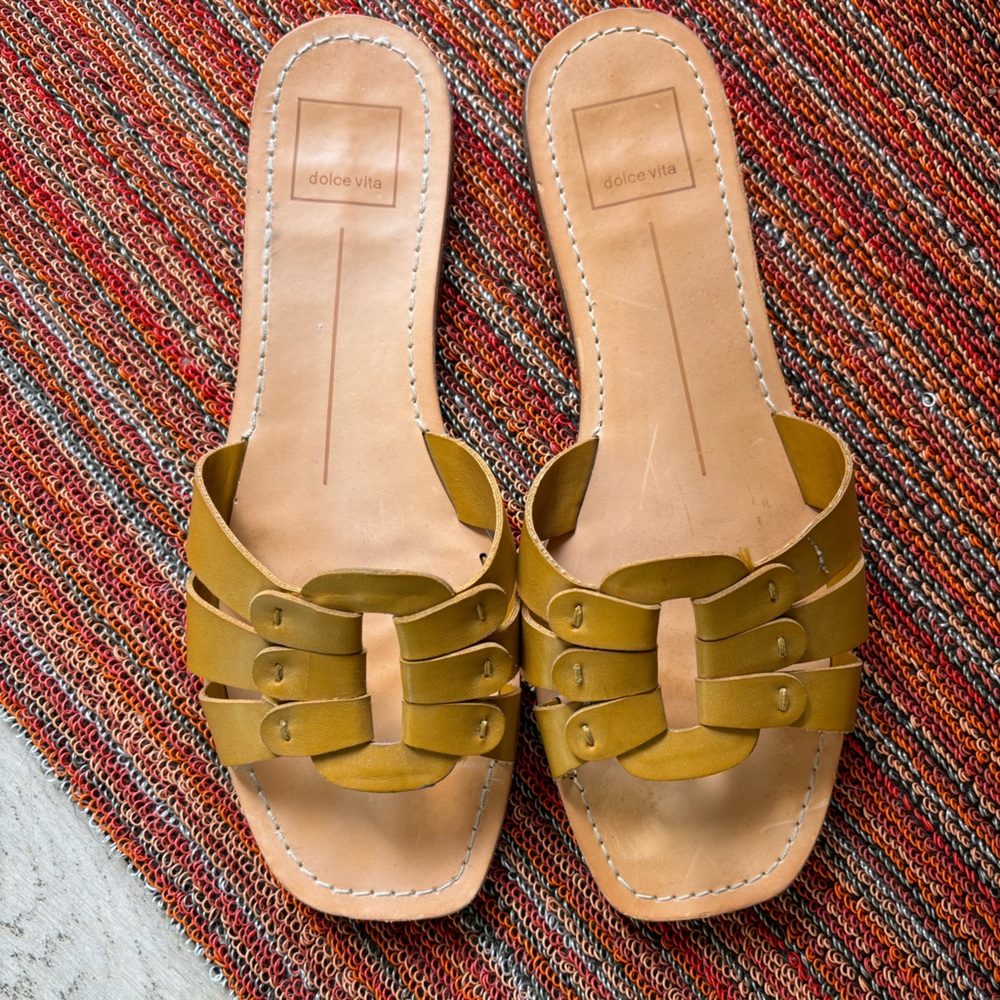 Dolce Vita Yellow Leather Slides, size 7.5.